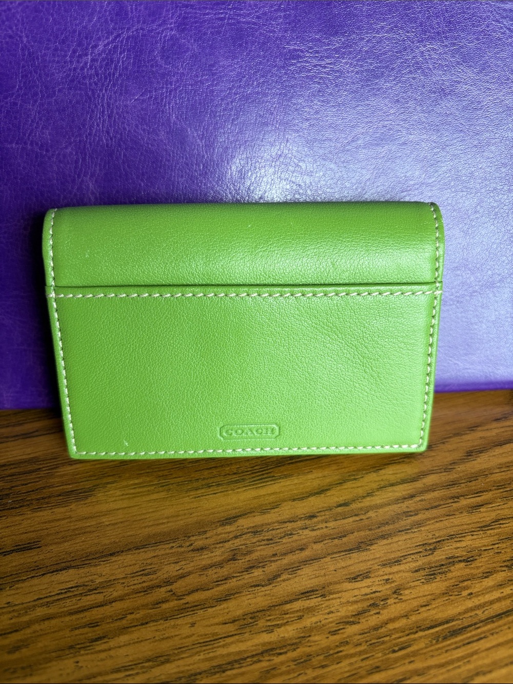 Coach Lime Green Leather Card Case - Picture 2 of 4